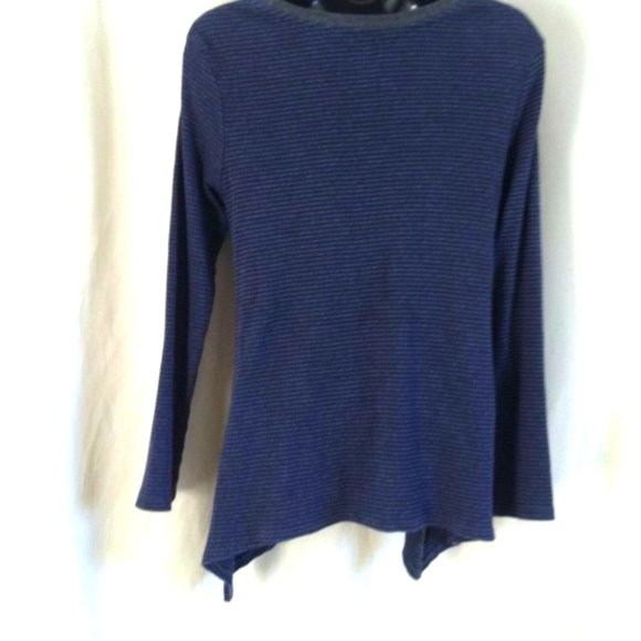 ANNE KLEIN | Women's Long Sleeve Striped Knit Top Grey Blue Size Small - Picture 2 of 7